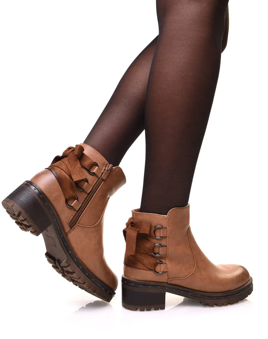 Camel Bow Detail Booties with Treaded Sole